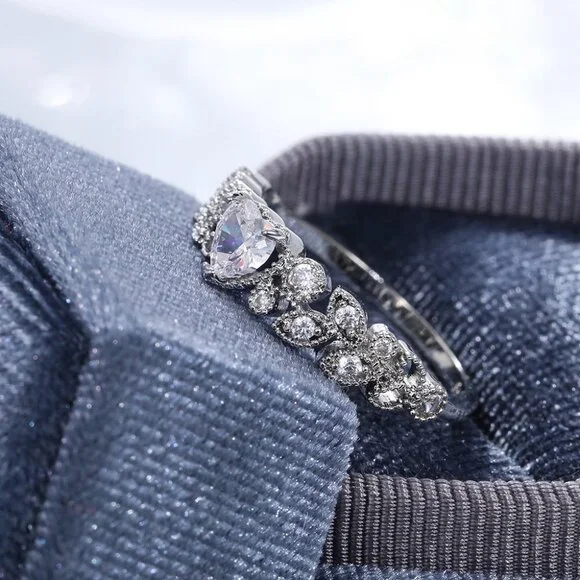 ▶Heart shape CZ Eternity 925 Silver Plated Fashion Ring for Women, L089